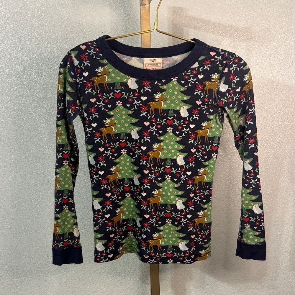 Hanna Andersson Kids Long Sleeve Shirt - Navy and Green with Reindeer- Size 8